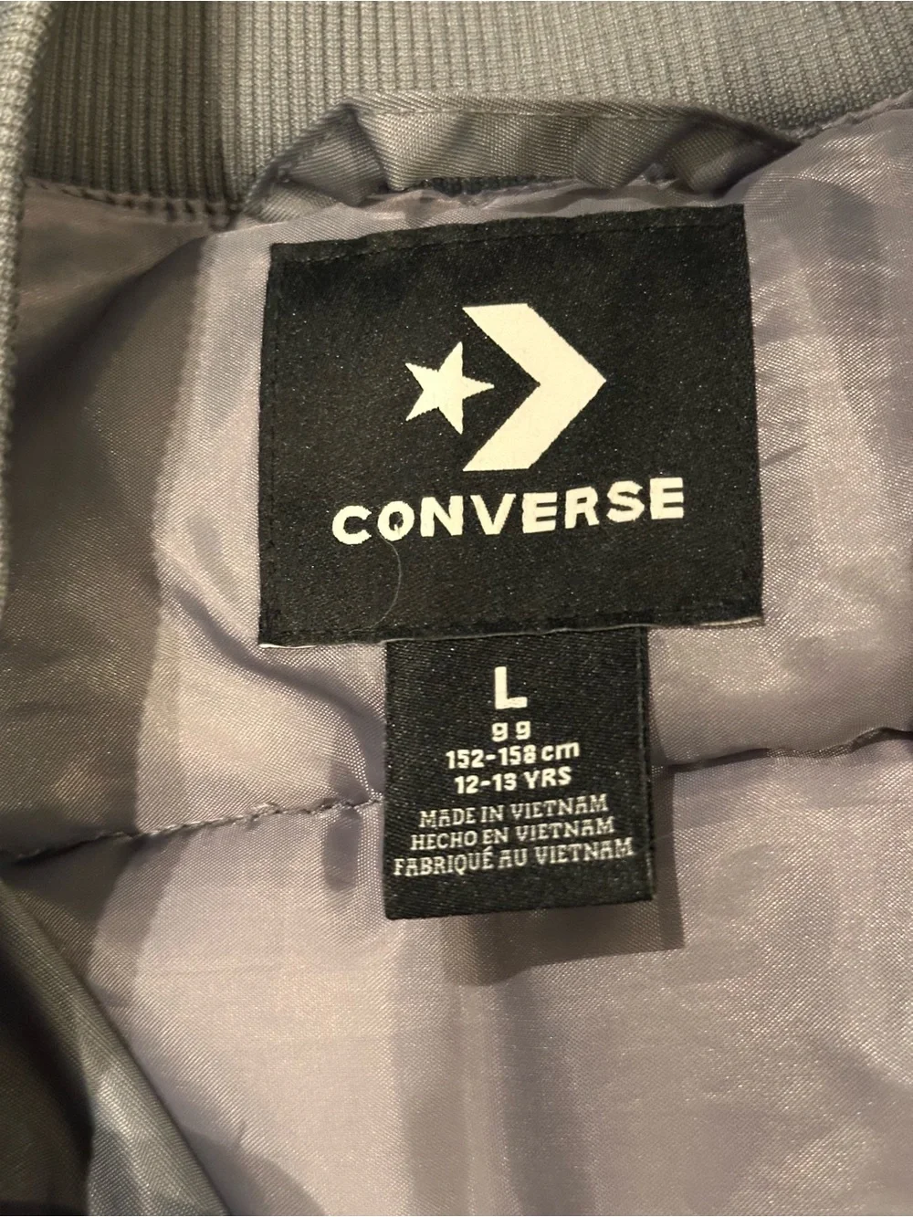Converse Kids Silver Gray Bomber Jacket with Star Patch